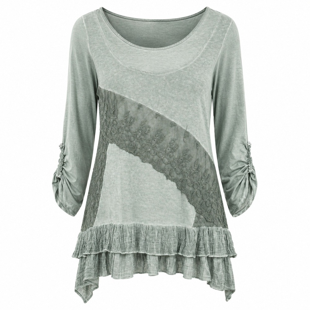 Casual Express Boho Fairy Grunge Tunic Top Women Small Lace Ruffle Cottagecore